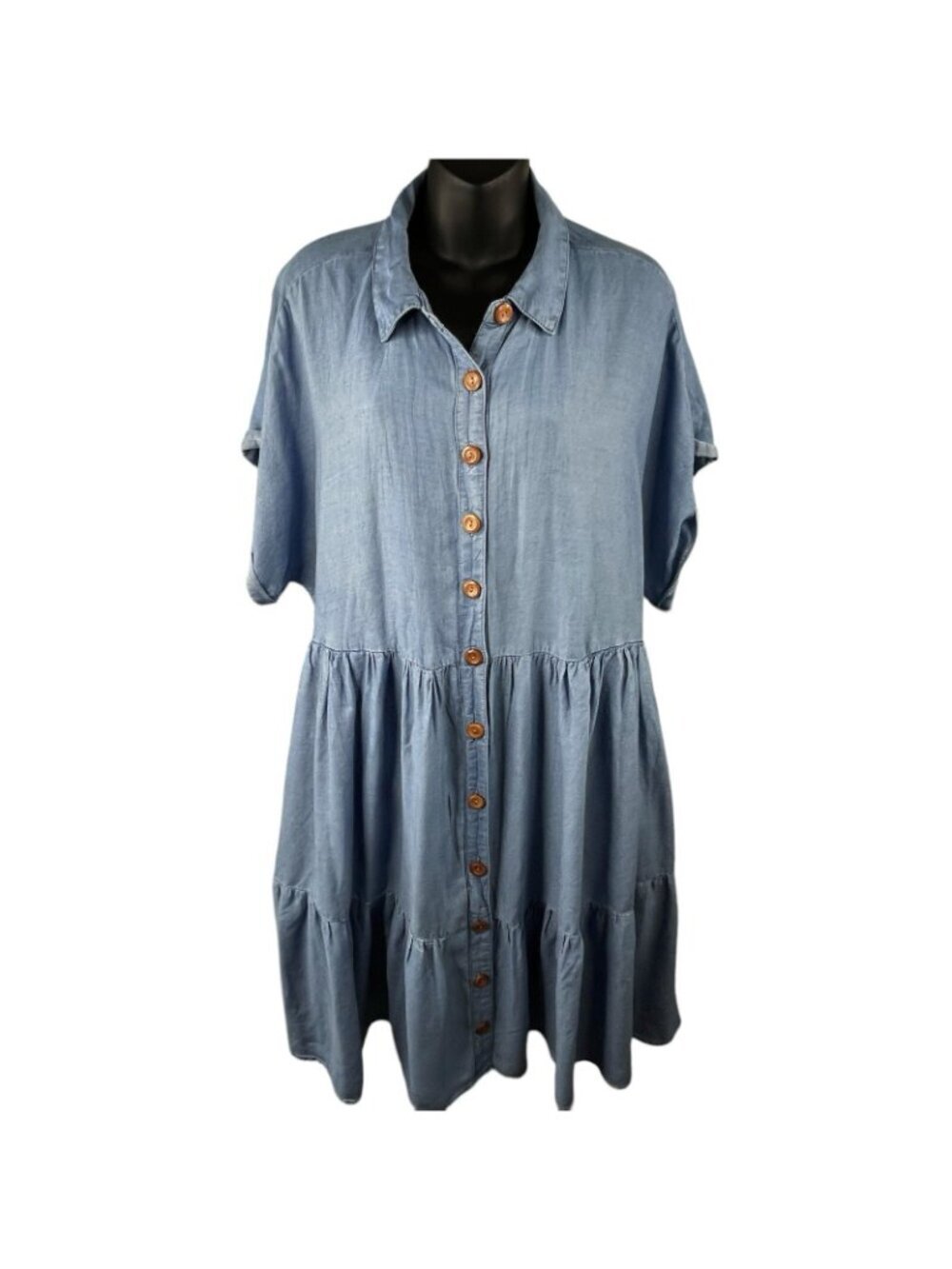 90s Preppy Torrid Chambray Short Sleeve Button Up Tiered Shirt Dress Women’s 1X - Picture 2 of 13